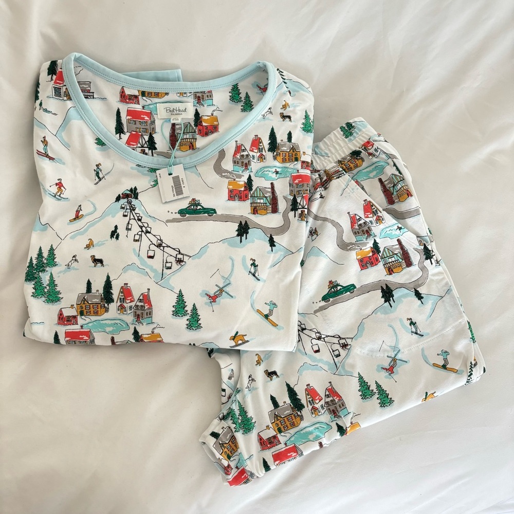 NWT Bedhead Long Sleeve Pullover Crew Joggers Set (Ski Village) winter pajamas